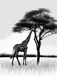 drawing of a giraffe in the grasslands  minimal rough sketch scribbles,doodles,black and white