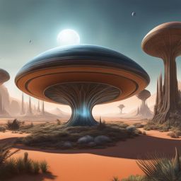 alien planetary oasis - sketch an alien planetary oasis with otherworldly flora and fauna. 