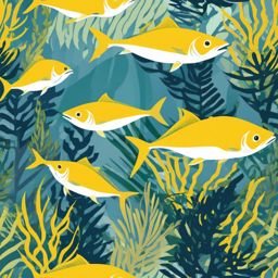 Yellowtail Clipart - Yellowtail in the kelp forest , minimal, 2d