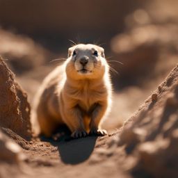 prairie dog pup standing guard near its underground burrow 8k ultrarealistic cinematic 