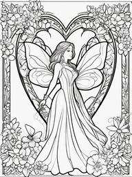 Heart and Fairy Coloring Pages - Magical Fairies with Heart Designs  minimal black outline printable sheet, coloring page