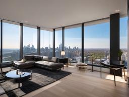 Urban Chic apartment is the epitome of city sophistication with its minimalist furniture, high ceilings, and floor-to-ceiling windows that frame a stunning metropolitan skyline.  