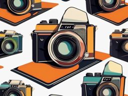 Camera Sticker - Vintage camera illustration, ,vector color sticker art,minimal