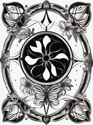 Clover and moon phases design: Symbolizing the cyclical nature of luck and time.  black white tattoo, white background