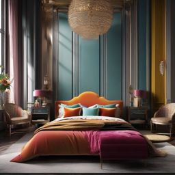 Gourmet Artistic Sleeping Space - Create a gourmet bedroom that's also an artistic space. , bedroom interior decor design ideas, multicoloured, photo realistic, hyper detail, high resolution,