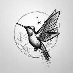 Hummingbird Tattoo - Symbol of energy, joy, and endurance  minimal tattoo design,white background