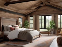 Rustic Farmhouse Retreat - Design a cozy rustic farmhouse bedroom with wood accents. , bedroom interior decor design ideas, multicoloured, photo realistic, hyper detail, high resolution,