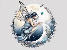 fairy on the moon tattoo  simple color tattoo style,white background