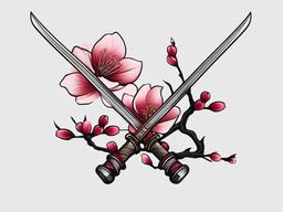 Cherry Blossom Samurai Tattoo - Samurai-themed cherry blossom tattoo.  simple color tattoo,white background,minimal