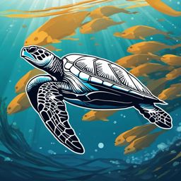 Sea Turtle Sticker - A serene sea turtle gliding through the ocean. ,vector color sticker art,minimal