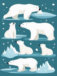 Polar Bear Family Clip Art - A polar bear family on the ice,  color vector clipart, minimal style