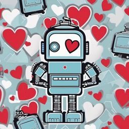 Robot and heart sticker, Robotic , sticker vector art, minimalist design