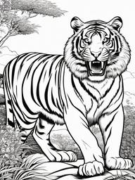 Tiger Coloring Pages - Tiger roaring at the rising sun  simple coloring pages