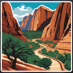 Zion Angels Landing sticker- Scenic trail with breathtaking views in Zion National Park, , sticker vector art, minimalist design