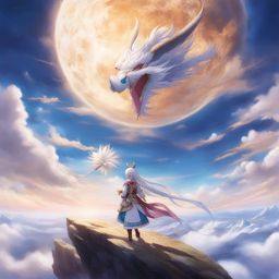 kanna kamui - soars above a breathtaking celestial landscape as a radiant dragon. 