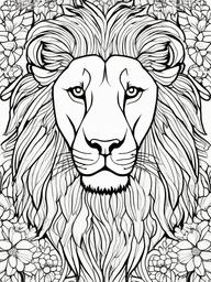 Lion Coloring Pages - Lion with flowers in its mane  simple coloring pages