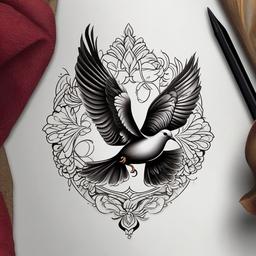 Realism Dove Tattoo-Delightful and realistic tattoo featuring a dove, perfect for those who appreciate detailed and lifelike designs.  simple color vector tattoo