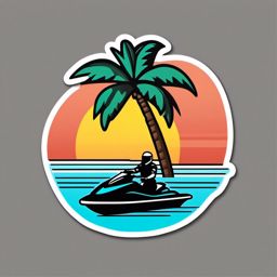 Jet Ski and Palm Tree Emoji Sticker - Coastal jet skiing, , sticker vector art, minimalist design