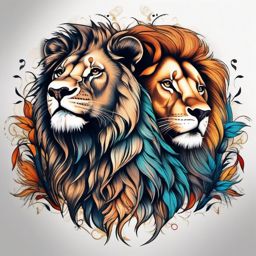 Lion lioness tattoo, Tattoos featuring both lions and lionesses in various artistic interpretations. , color tattoo designs, white clean background