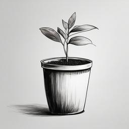 drawing of a plant in a pot  minimal rough sketch scribbles,doodles,black and white