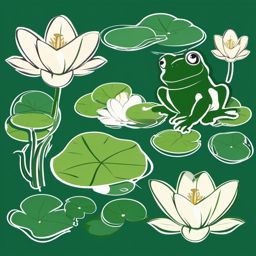 Frog Clipart - Frog leaping from lily pad to lily pad , minimal, 2d