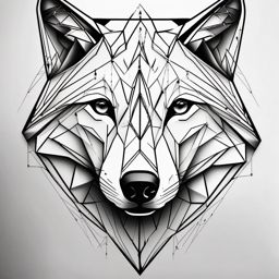 Geometric Wolf Tattoo,geometry meets the wild, as a wolf takes shape through precise lines and angles, symphony of artistry. , tattoo design, white clean background