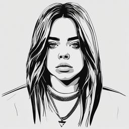 drawing of Billie Eilish with her signature logo  minimal rough sketch scribbles,doodles,black and white