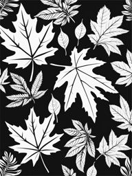 fall leaves clipart black and white 