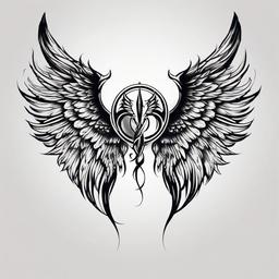Half Angel Half Demon Wings Tattoo-Bold and symbolic tattoo featuring wings with both angelic and demonic elements, capturing themes of balance and duality.  simple color tattoo,white background