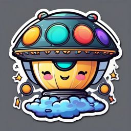 Kawaii UFO sticker- Alien Spaceship Whimsy, , color sticker vector art