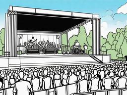 Outdoor concert with a crowd and music stage  simple coloring pages