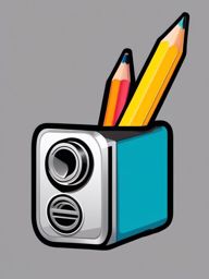 Pencil and Sharpener Sticker - Pencil next to a pencil sharpener, ,vector color sticker art,minimal