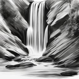 sketch of a waterfall  minimal rough sketch scribbles,doodles,black and white