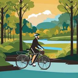 Biking Along the River clipart - Biking by a scenic river, ,vector color clipart,minimal