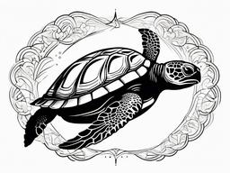 Black and White Sea Turtle Tattoo - Embrace a minimalist and elegant style with a black and white sea turtle tattoo, emphasizing the graceful contours.  simple color tattoo,minimal vector art,white background