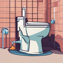 Toilet clipart - toilet with a clogged drain being fixed  color,minimalist,vector clipart