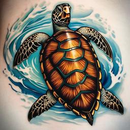 Sea Turtle Tattoo - Symbolizing the beauty and symbolism of the sea, this tattoo features a captivating sea turtle, representing longevity, protection, and grace.  