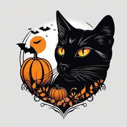 Black Cat Halloween Tattoo - Tattoo featuring a black cat with a Halloween theme.  simple color tattoo,minimalist,white background