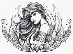 Little Mermaid Tattoo Ideas - Explore creative ideas for tattoos inspired by the iconic character, the Little Mermaid.  simple vector color tattoo,minimal,white background