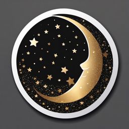 Moon with Stars Sticker - Crescent moon accompanied by sparkling stars, ,vector color sticker art,minimal