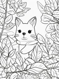 Kawaii Autumn Coloring Pages - Cute Animals in Autumn Leaves  minimal black outline printable sheet, coloring page