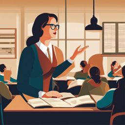 Illustration of a teacher engaged in teaching history in an engaging manner.  color vector art,clipart,minimal