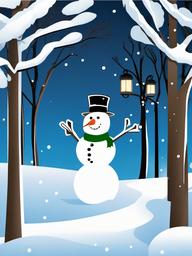 Winter clipart - winter wonderland with a snowman  