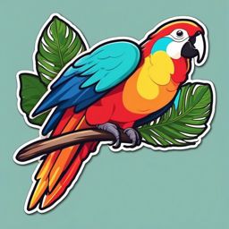Colorful Parrot Sticker - A brilliantly colored parrot perched on a tropical branch. ,vector color sticker art,minimal