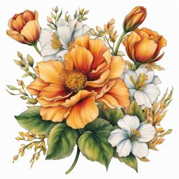 October birth flower tattoo, Tattoos representing the birth flower for the month of October.  vivid colors, white background, tattoo design