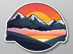 Sunset over snow-covered hills sticker- Winter warmth, , sticker vector art, minimalist design