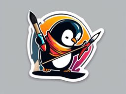 Penguin Artist Sticker - A creative penguin holding a paintbrush. ,vector color sticker art,minimal