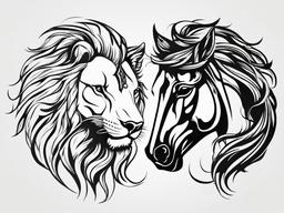 lion and horse tattoo  simple tattoo,minimalist,white background