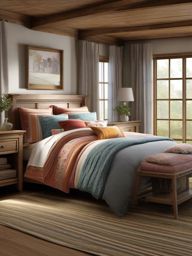 Country Cottage Cozy Bedroom - Bring the coziness of a country cottage into your bedroom. , bedroom interior decor design ideas, multicoloured, photo realistic, hyper detail, high resolution,