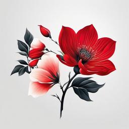 japanese red flower tattoo  simple color tattoo,white background,minimal